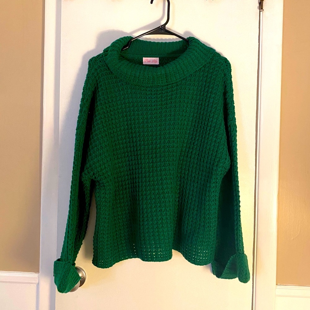 Pink Lily green waffle knit sweater - Size S
